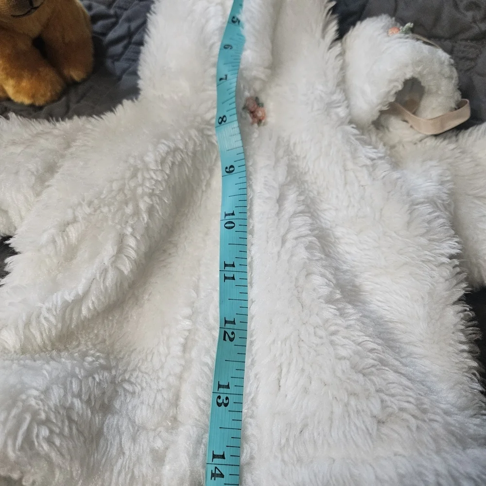 Vintage 1980s White Plush Doll Coat with Hood And Matching Hand Warmer